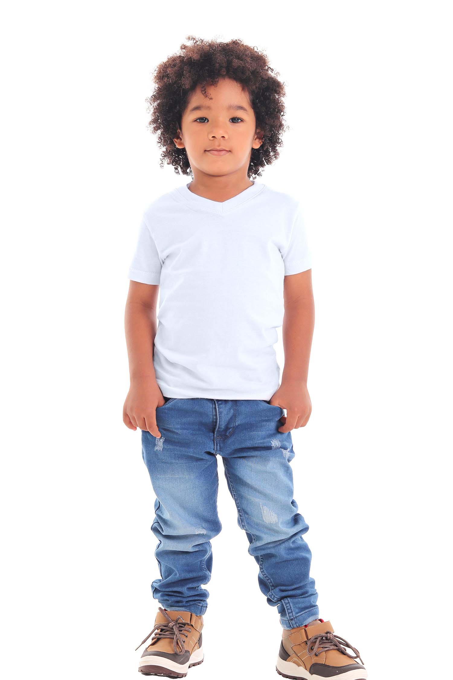 Miniatura 2 de CAMISETA CUELLO EN V NIÑO BLANCO PEINADO